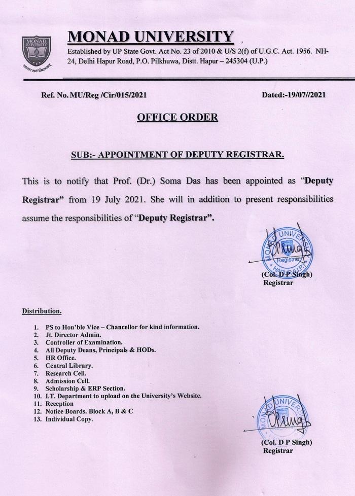 Appointment of Deputy Registrar 2021